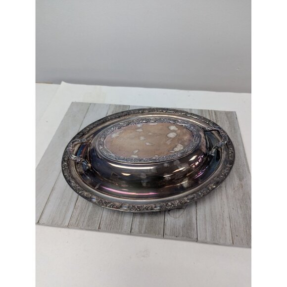 Silver Plated Covered Oval Serving Dish by Wm Rogers Sons Victorian Rose Pattern - Picture 2 of 9